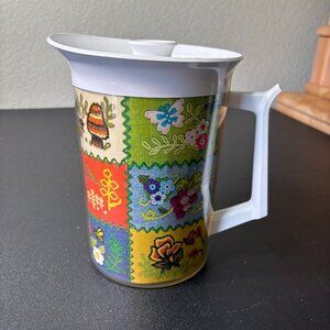 Vintage Thermo Serv Pitcher Carafe Whimsical Mushrooms, Bugs & Flowers